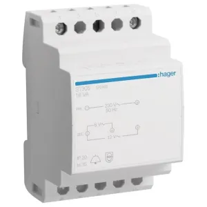 Hager ST305 Transformateur pour sonnette 8 V, 12 V 2 A