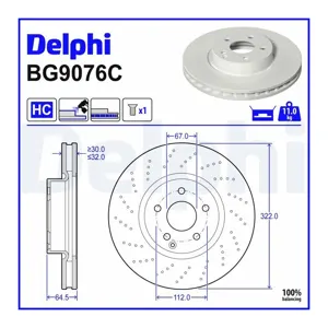 DELPHI Disques de frein pour MERCEDES-BENZ: Classe C, Classe E (Ref: BG9076C)