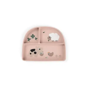 Assiette à compartiments ventouse Tiny farm Rose