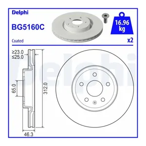 DELPHI Disques de frein pour MG: MG HS/EHS (Ref: BG5160C)