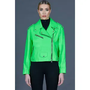 Blouson oversize en cuir vert fluo version courte D'Arienzo, Taille M-L, Couleur Vert