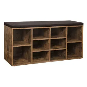Banc à chaussures 10 compartiments, Marron Rustique