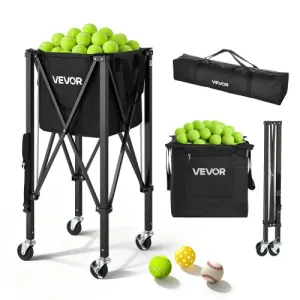VEVOR Panier à Balles de Tennis avec Roulettes, Capacité 150 Balles, Chariot Pliable Ramasse-Balles…