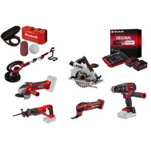 Kit chantier sans fil Einhell – Meuleuse, scies, perceuse, ponceuse + 2 batteries 4.0Ah + chargeur