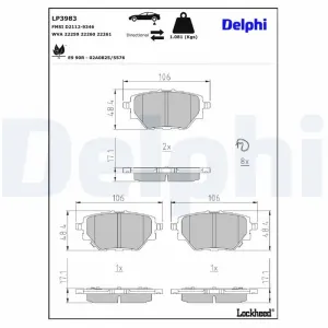 DELPHI Plaquettes de frein X4 pour MG: MG HS/EHS (Ref: LP3983)