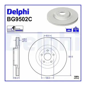 DELPHI Disques de frein pour FORD: Focus, Kuga (Ref: BG9502C)