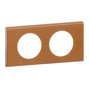 Plaque 2 Postes Cuir Caramel