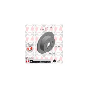 Disque De Frein Zimmermann 285.3517.20 Hyundai