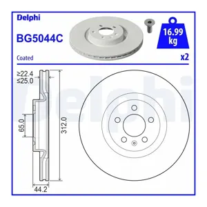 DELPHI Disques de frein pour AUDI: A1 (Ref: BG5044C)