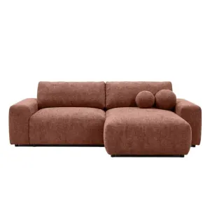 Constance - Canapé D'angle Réversible 4 Places Convertible Avec Coffre En Velours Gaufré - Terracot…
