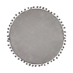 Coussin Déco Pompons 40cm Gris Clair