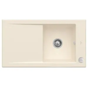 V&B; Évier affleurant Timeline 50 Flat avec garniture vidage, commande excentrique, ivoire ; Viller…