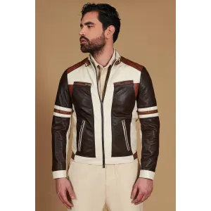 Blouson cuir plongé multicouleur matélassé aux épaules design patch D'Arienzo, Taille 46/S, Couleur…