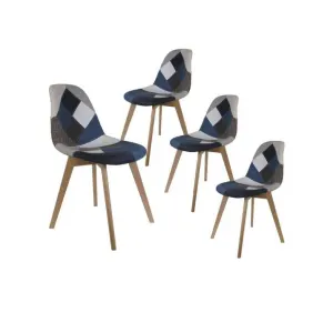 Damas - Lot De 4 Chaises Patchwork Bleu Et Gris