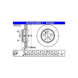 ATE Disques de frein pour MINI: MINI & BMW: Série 2 (Ref: 24.0122-0292.1)