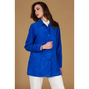 Veste cuir daim bluette à simple boutonnage version surdimensionnée D'Arienzo, Taille S, Couleur Bl…