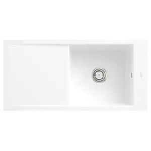 V&B; Évier affleurant Timeline 60 Flat avec garniture de vidage, commande manuelle, blanc ; Villero…