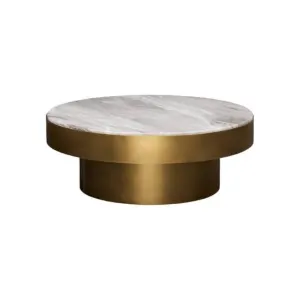 Table Basse Effet Marbre Barrel 80cm Doré