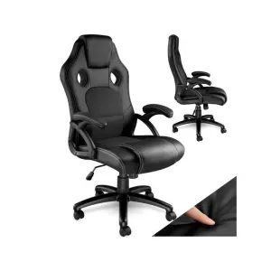 Tectake Chaise de bureau forme ergonomique en polyuréthane noir