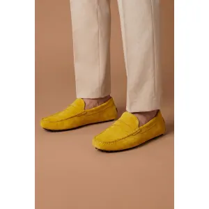 Mocassin cuir daim jaune perle pour homme D'Arienzo, Taille ITA 42, Couleur Jaune