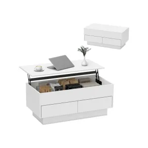 Homcom Table basse relevable compartiment tiroirs panneau de particules blanc