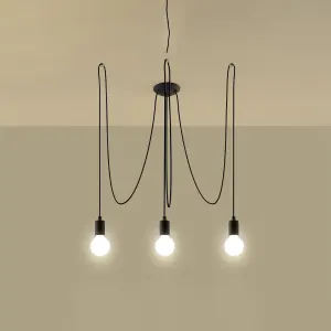 Lustre Tissu Noir E27 3 Edison