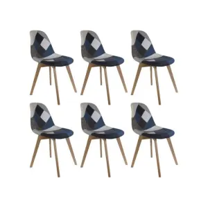 Damas - Lot De 6 Chaises Patchwork Bleu Et Gris