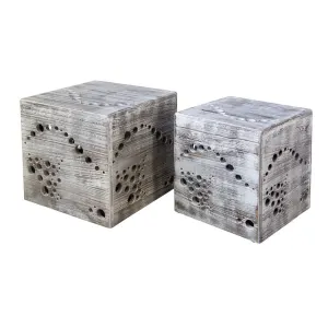 Tabouret table d'appoint set de 2 cubes en bois