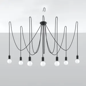 Lustre Tissu Noir E27 7 Edison