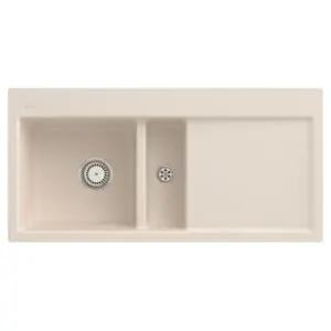 V&B; Évier encastré Subway 60 Flat gauche, avec garniture, commande manuelle, ivoire ; Villeroy & B…