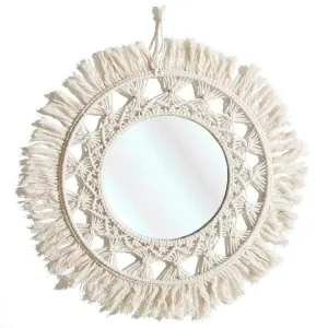 Miroir Déco Macramé Boho 55cm Beige