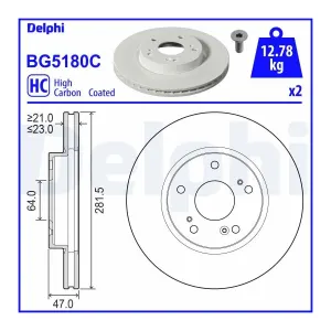 DELPHI Disques de frein pour HONDA: e (Ref: BG5180C)