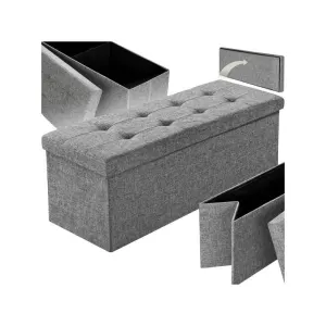 Banc Tabouret Coffre De Rangement Pliable Polyester Gris Clair