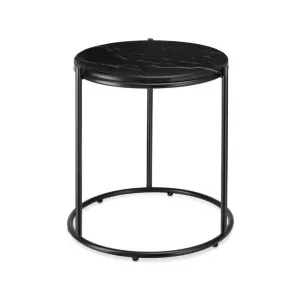Tectake Table d'appoint plateau aspect marbre et structure en acier noire