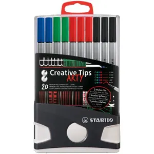STABILO Feutres de dessin Creative Tips Arty - 5 pointes différentes - Pochette de 20 coloris assor…