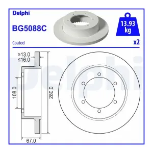 DELPHI Disques de frein pour NISSAN: Cabstar, NT400 (Ref: BG5088C)
